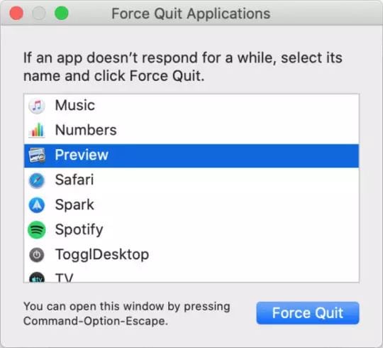 close preview from force quite applications window
