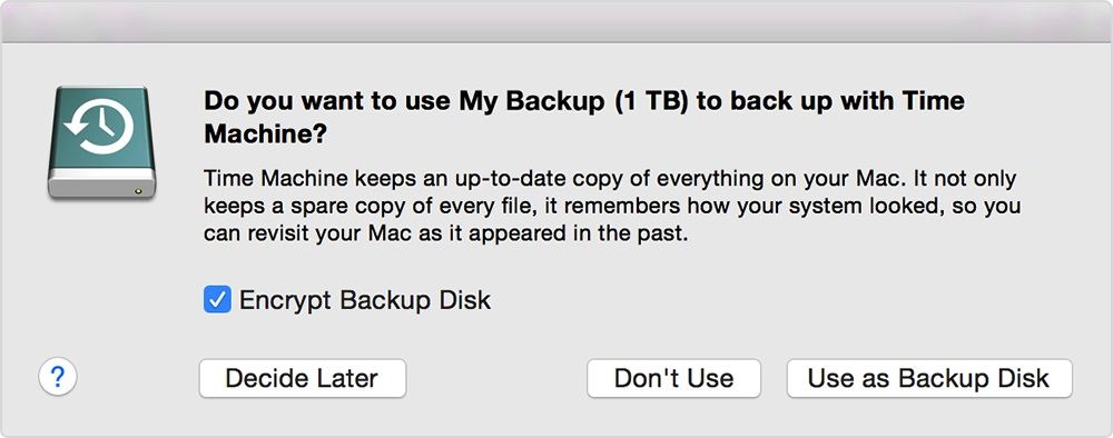 choosing the backup device as Time Machine backup – automatic recognition