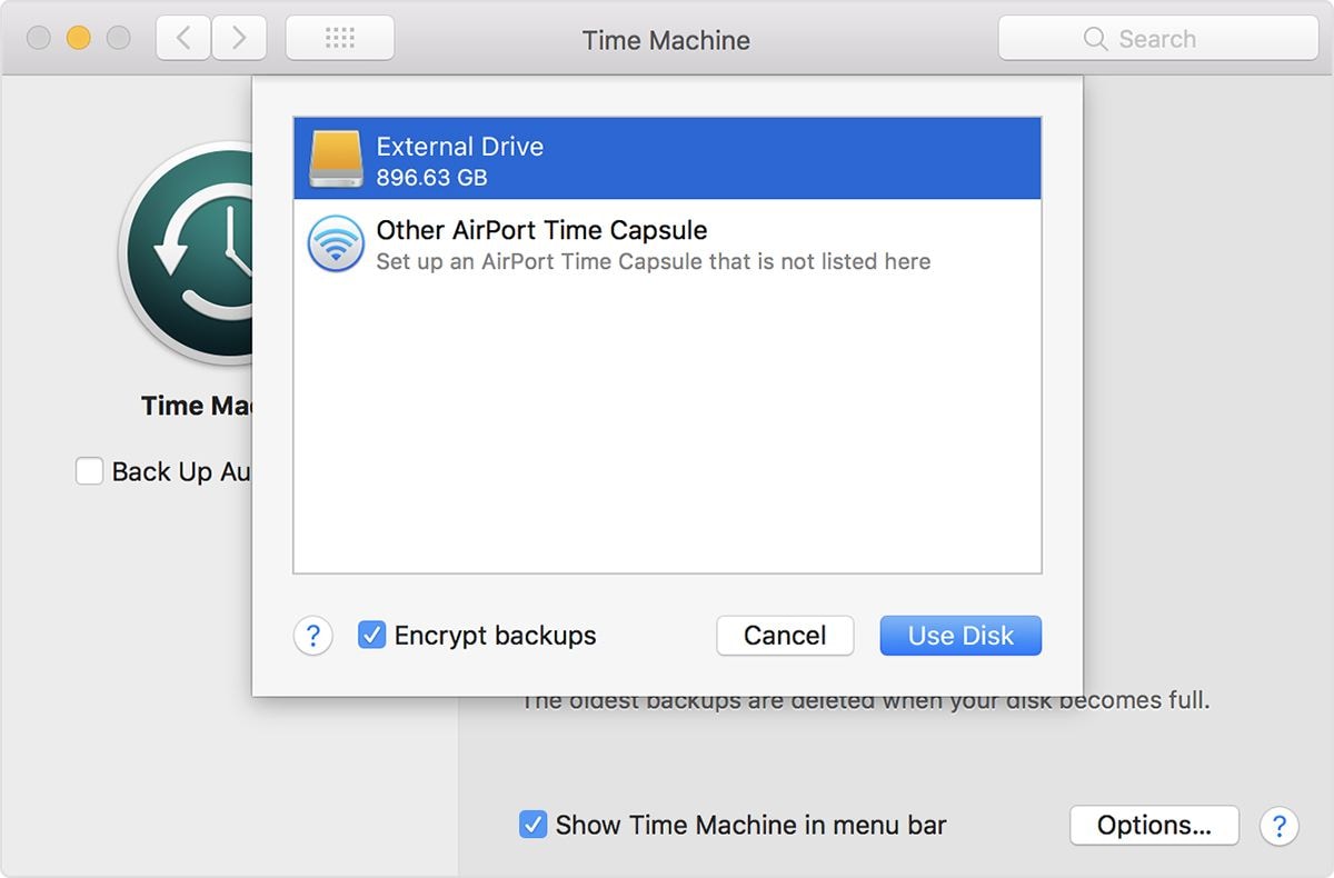 manual addition of time machine backup disk second step