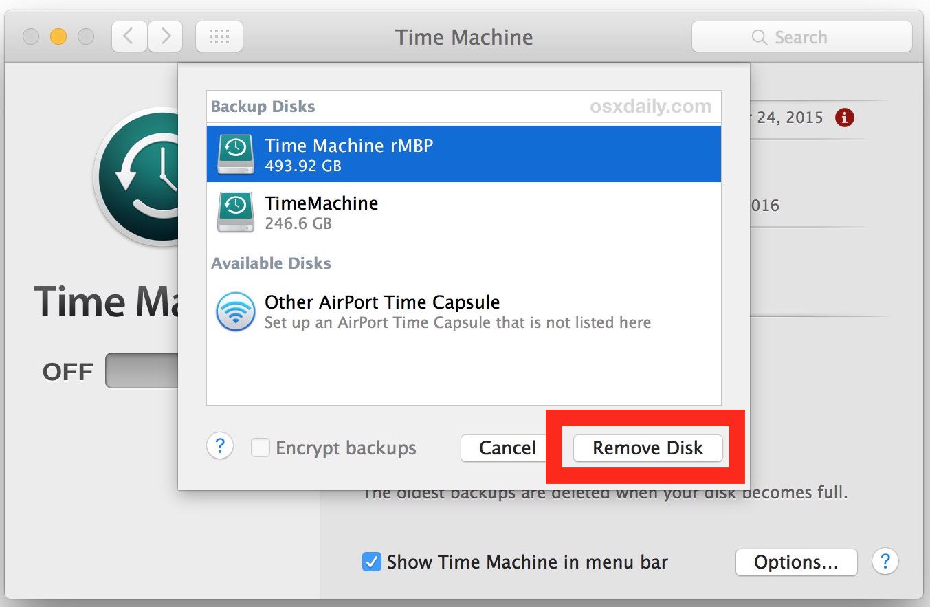 eject or remove time machine