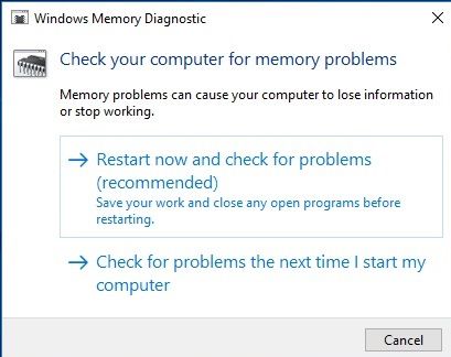 verificar erros na memória do windows