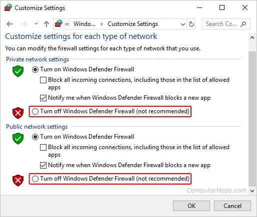 deshabilitar el firewall de Windows