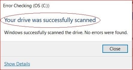 click scan drive in error checking tool