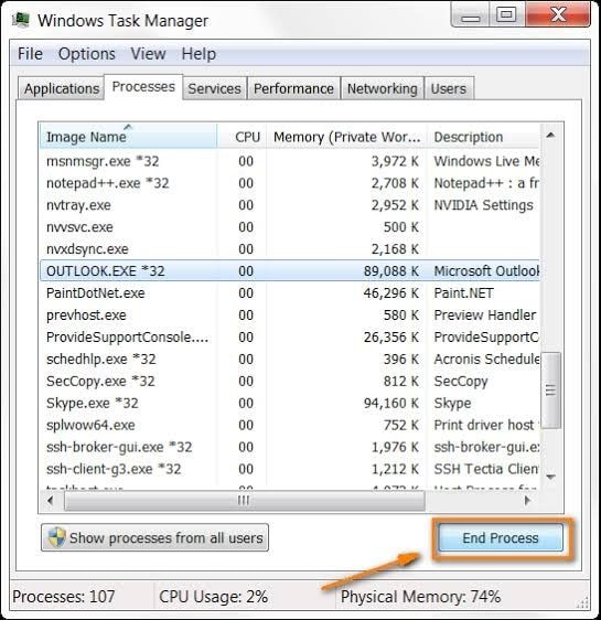 end outlook on taskmanager 3