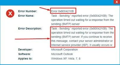 outlook error message 0x8004210b