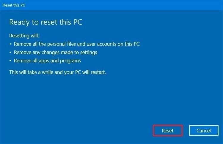 reset Windows 10/11 8