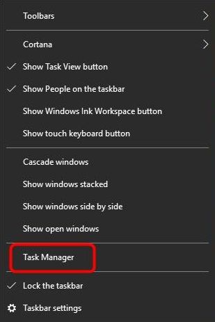 task manager selected