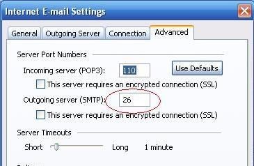 use port 26 for smtp 1