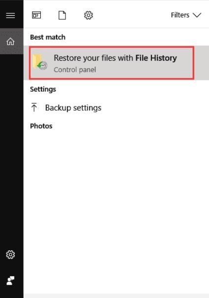 windows search file history