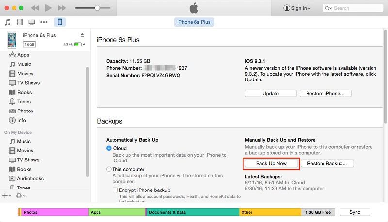 backup iphone on itunes