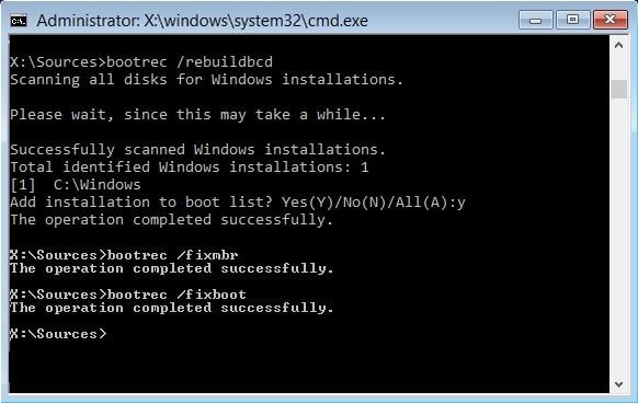 Fix 0x000000ed error with bootrec /rebuildbcd Command Prompt Method.
