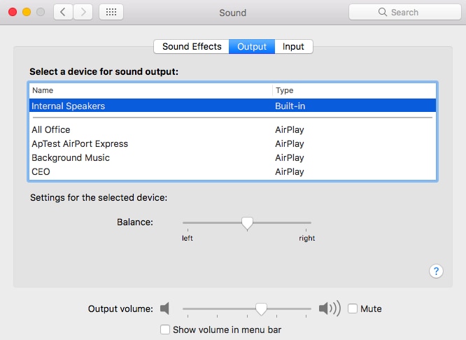 Impostazioni uscita audio MacBook