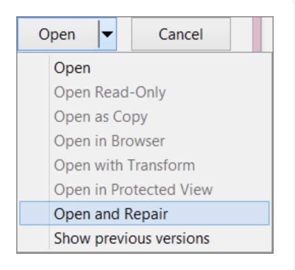 abrir reparación de archivo de word