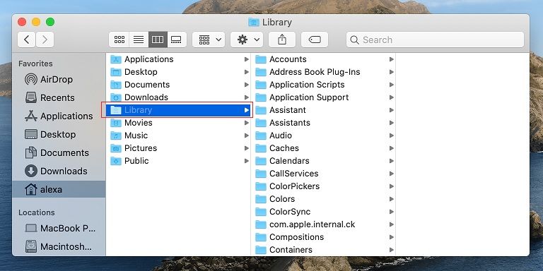 Bibliothek im Mac-Gerät suchen