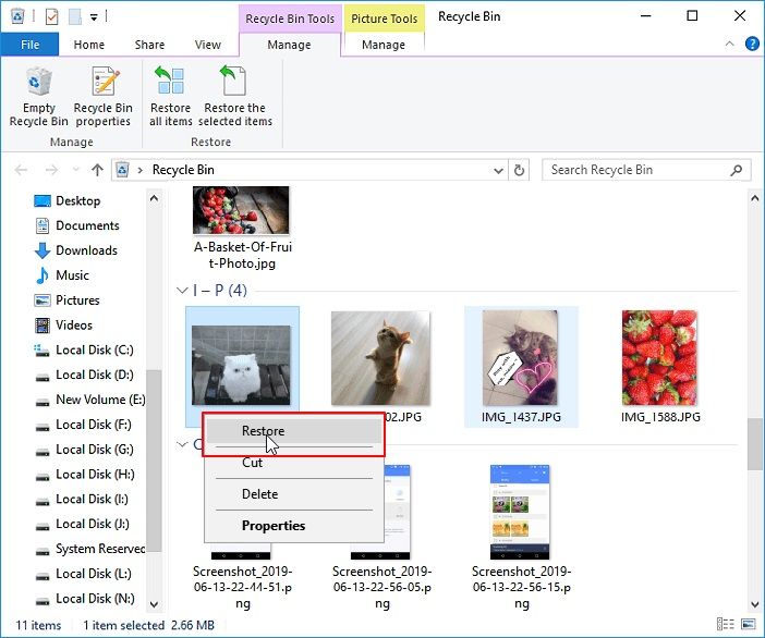 Restoring files from recycle bin