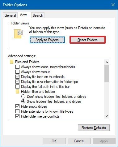 Restoring file explorer to Default settings