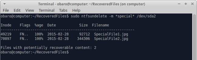 ntfsundelete recover files command
