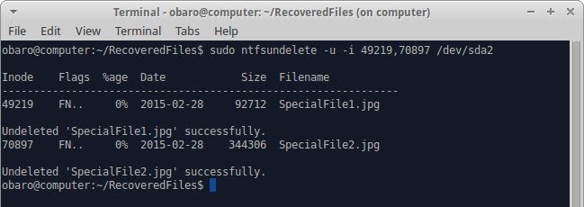 recover windows files from linux via ntfsundelete