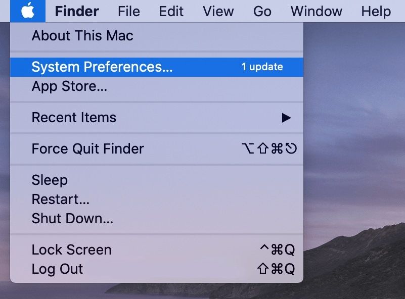 system preference highlighted