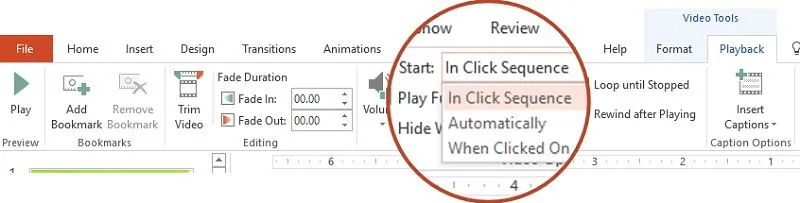 play middle of video in powerpoint 2016 for mac