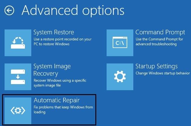 Haz clic en Reparación Automática en las Opciones Avanzadas.