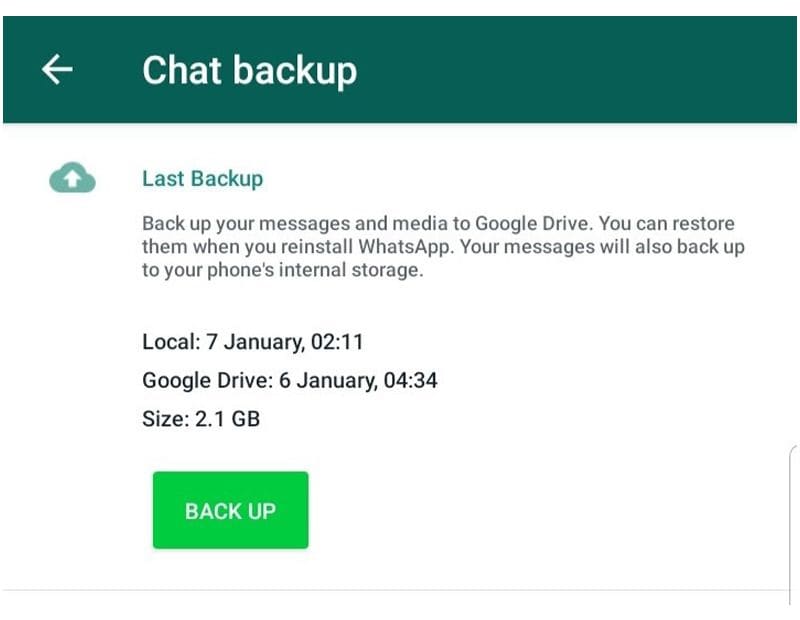 Whatsapp chat backup