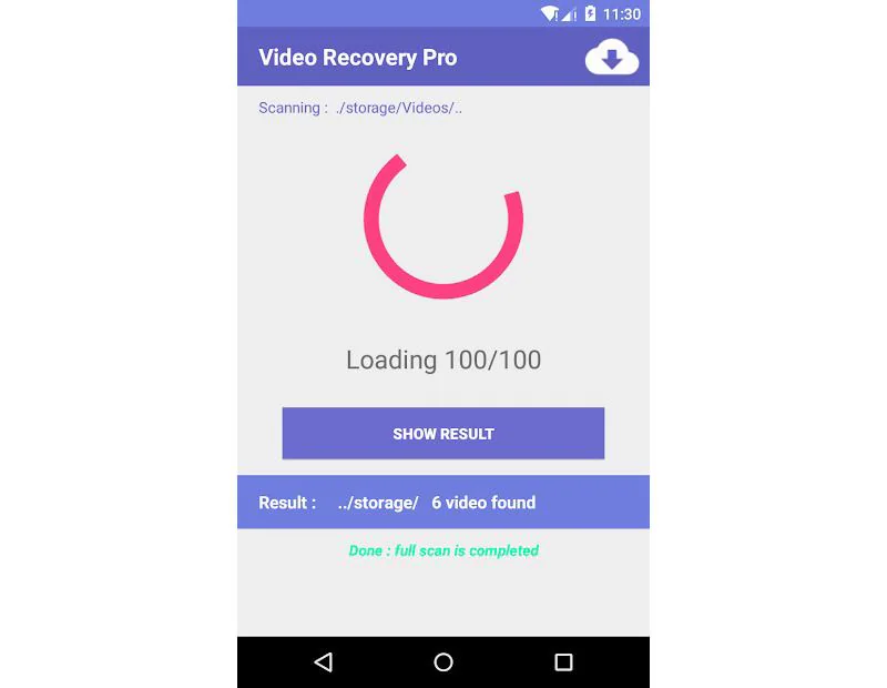 полное сканирование с помощью disk video recovery