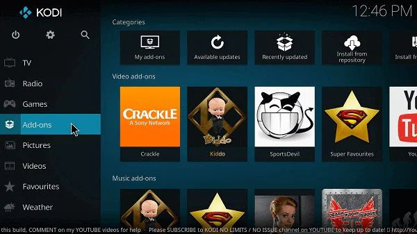 paramètres de l'addon kodi