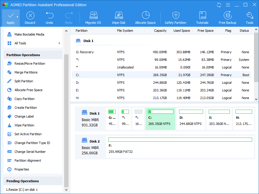 étendre la partition