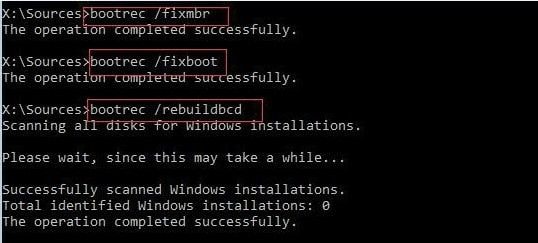 bootrec exe rebuildbcd add installation
