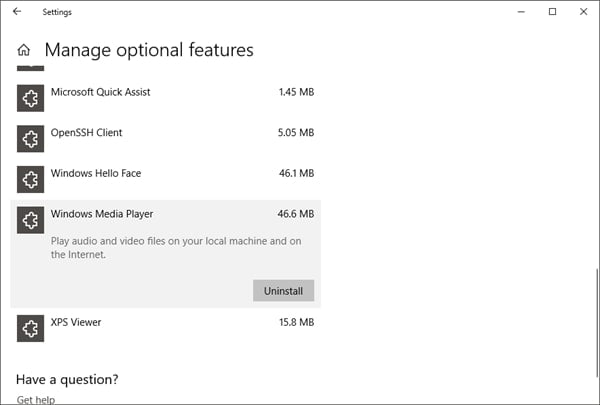 choose manage optional features