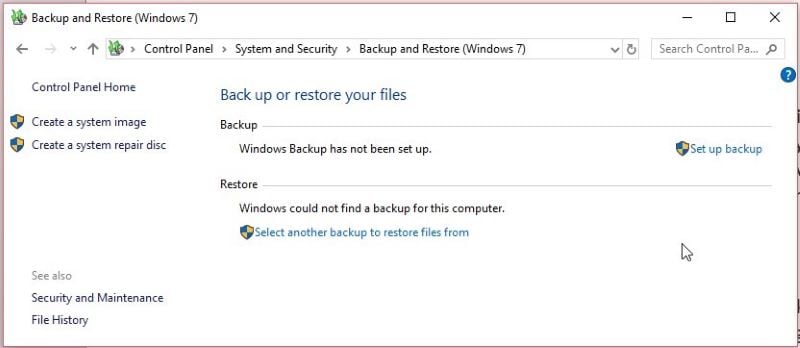 Use o Backup do Windows para restaurar vídeos