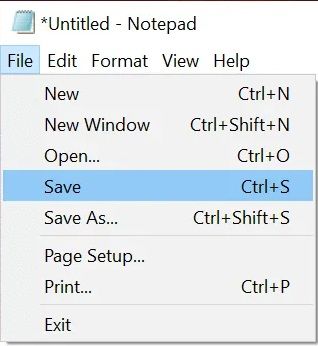 save option in file menu