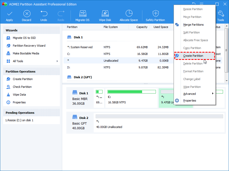 select create partition