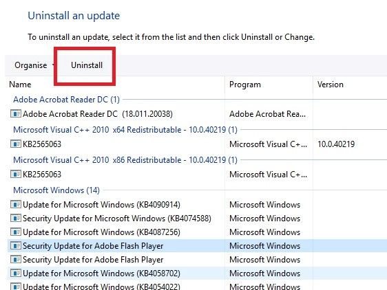 Desinstalar actualizaciones recientes de windows 3