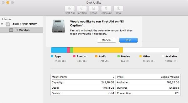 utilitas disk mac pertolongan pertama