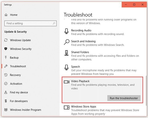 windows video playback troubleshooter