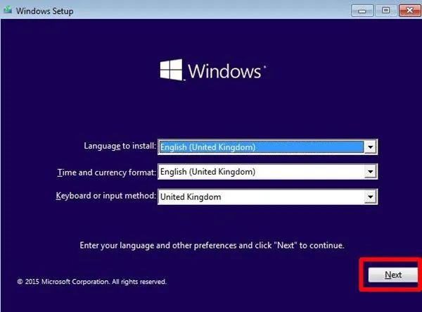 schermata di configurazione di Windows