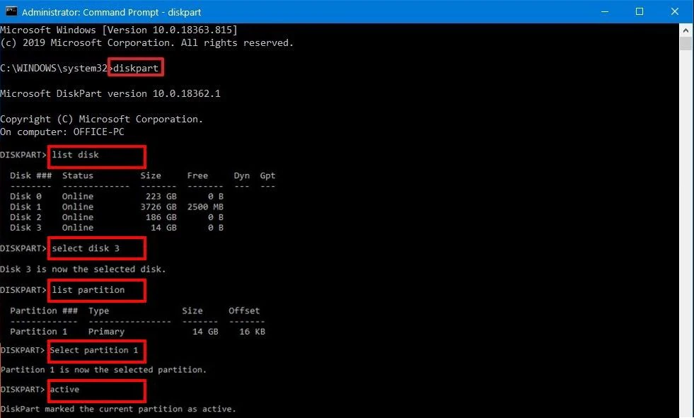 commandes diskpart