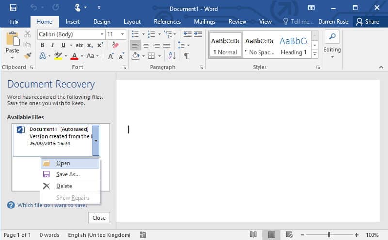 microsoft word document recovery deleted