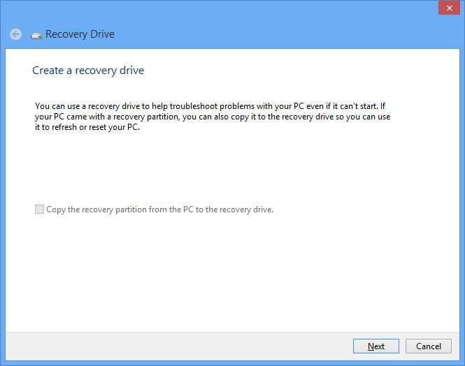 create a system Recovery USB Drive step 1
