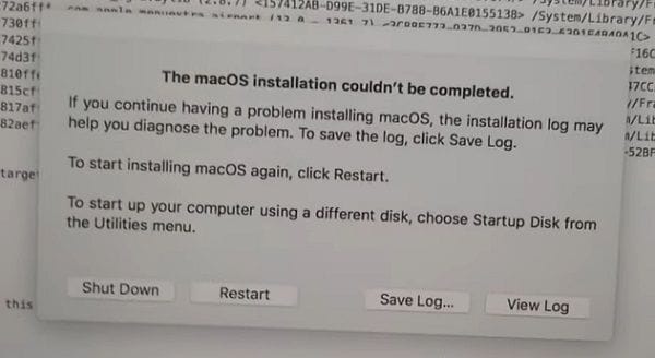 L'installation de macOS n'a pas pu être terminée