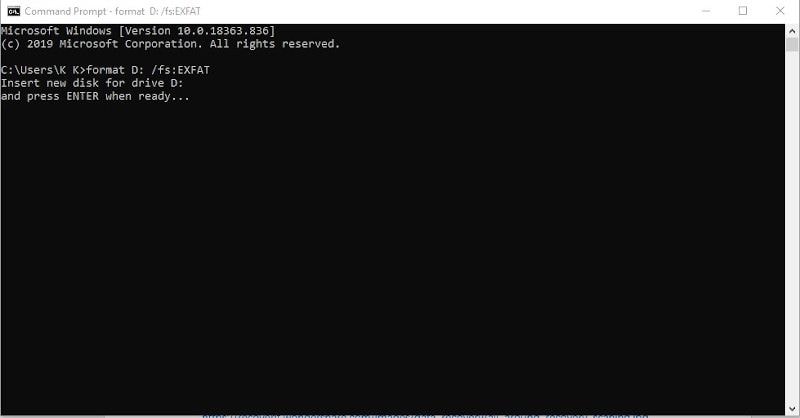 exfat format with command prompt
