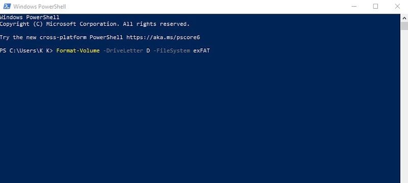 exfat format with powershell
