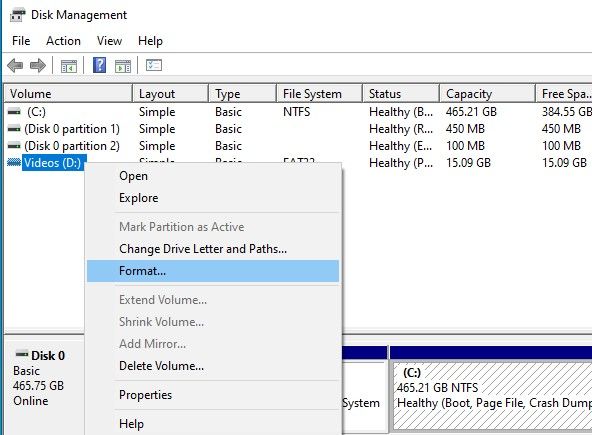 exfat format with disk management