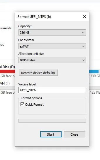 تنسيق uefi ntfs