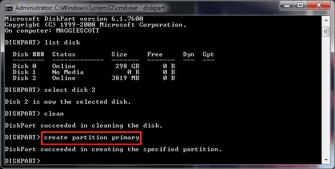 type create partition memory