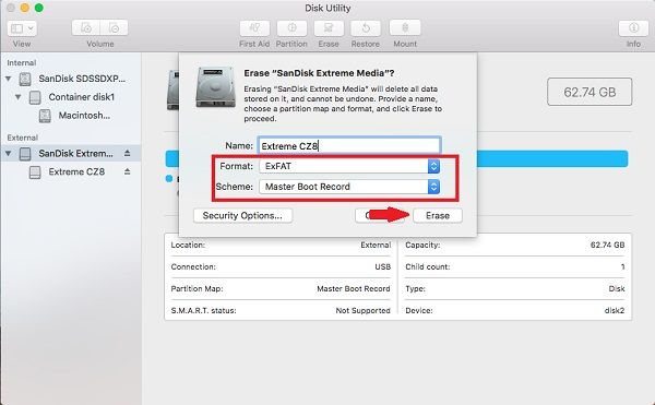 format confirm disk utility