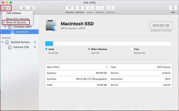 select sd card disk utility
