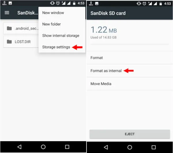 format sd card as internal storage